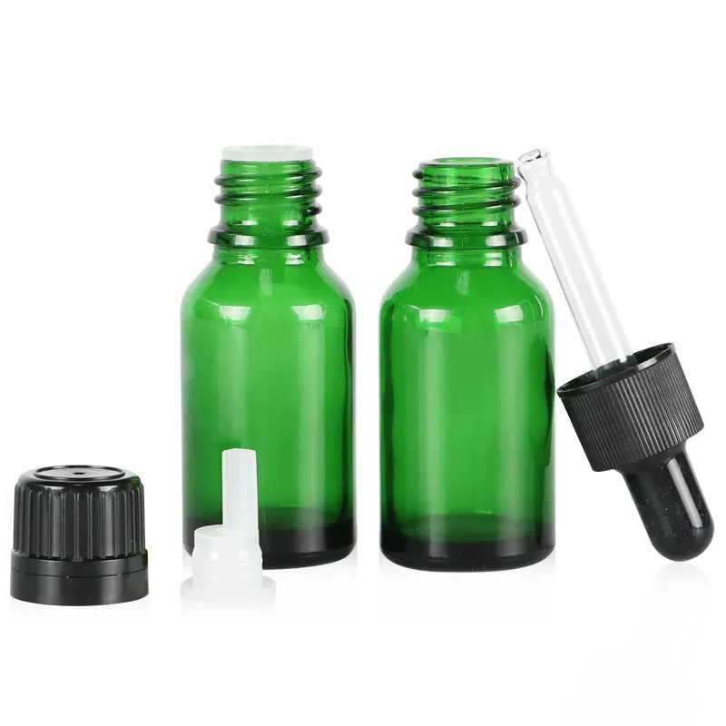Venta al por mayor vacío mini transparente verde muestra embalaje 1 mL 2ml 3ml 5ml frasco de vidrio Perfume Aceite Esencial botella cuentagotas