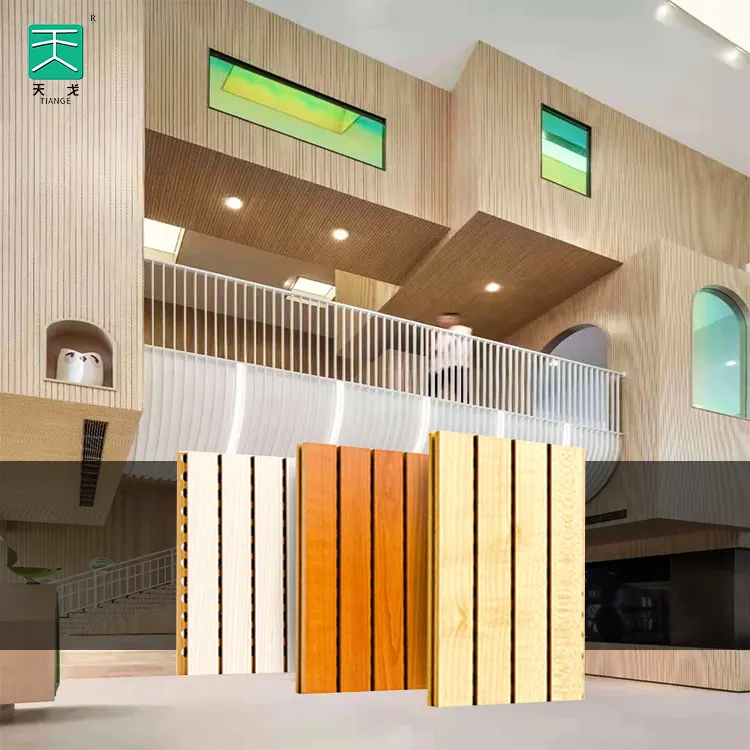 Tiange Fireproof Grooved Acoustic Deco Walls Sound Absorbing Sound Abosrbtion Wooden acoustic timber panels