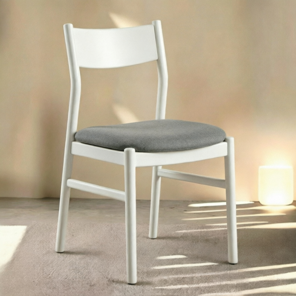 Marco blanco con cojín de asiento gris