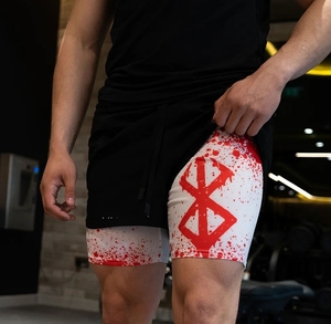 卸売2in1ランニングショーツ男性ダブルデッキクイックドライジムトレーニングスポーツショートパンツ