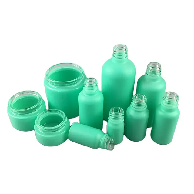 Rui pack OEM opaque botol tetes kaca cat hijau set toples botol kemasan kosmetik 5ml hingga 100ml