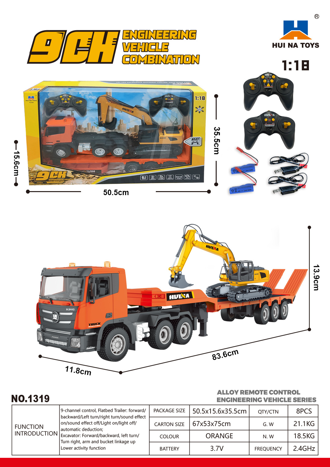 1/18 9CH Semi Alloy RC Flatbed trailer + rc excavator