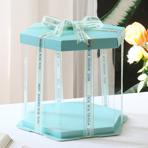 Özel altıgen şeffaf kek kutusu, 3-in-1, 8-inch çift katmanlı yükseltilmiş kek kutusu, PET plastik pişirme ambalaj - Product Image 3