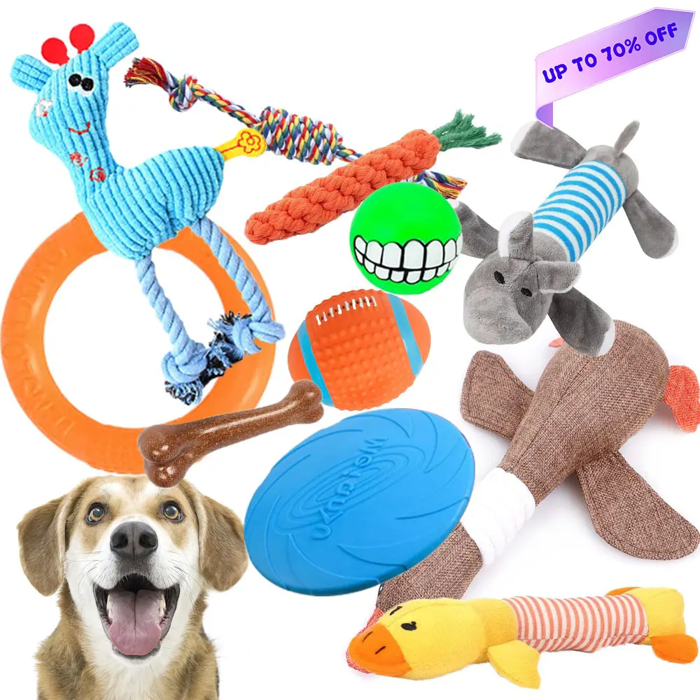Лидер продаж, интерактивный набор игрушек для собак с писклявым летающим диском, игрушка для жевания костей, веревка из хлопковой веревки, плюшевая игрушка для жевания