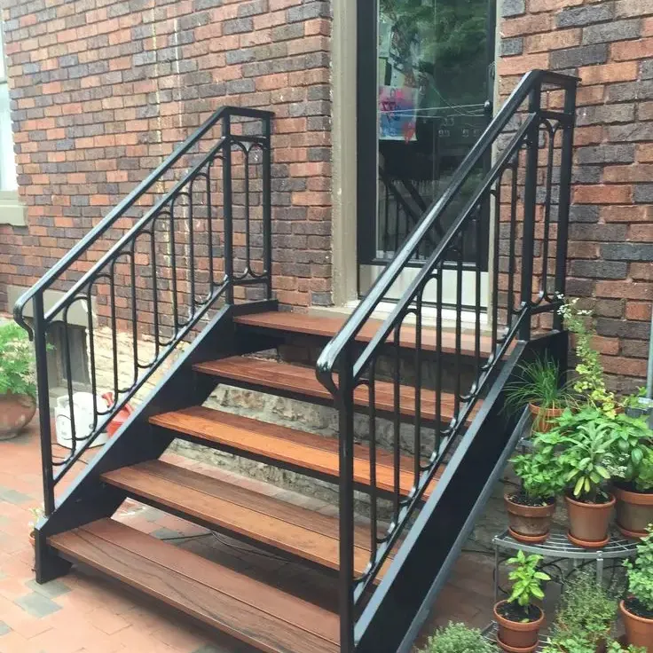 DB External carbon steel with hot-dip galvanizing l matte stringer straight staircase for outdoor stair