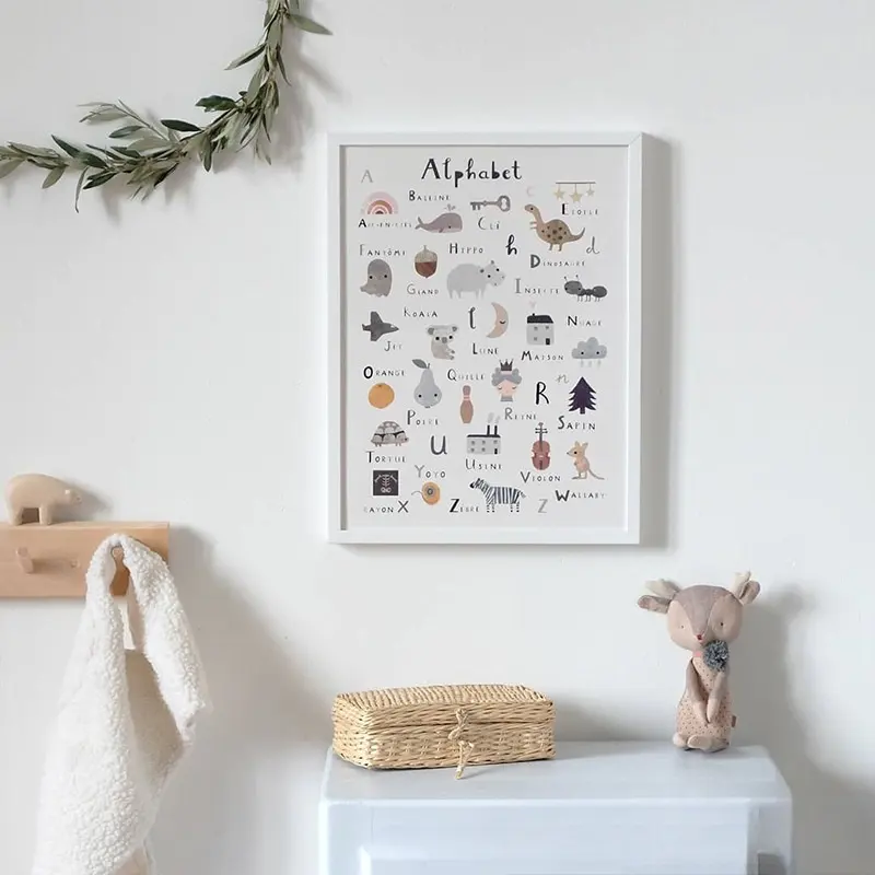 Alfabeto inglés de estilo nórdico para niños, imagen colgante cognitiva decorativa, Fondo de foto de Educación Temprana, pared de salón