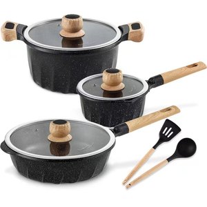<strong>White</strong> Marble Granite <strong>Stone</strong> Non-Stick Aluminum Cookware Set Ceramic Frying Pans and <strong>Pots</strong> for Gas Stove Home Kitchen Cooking - Product Image 2