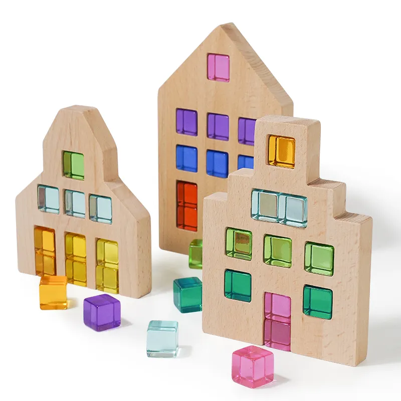 Bloco de construção acrílica, cubo transparente, brinquedo, arco-íris, transparente, bloco de construção, combinação criativa para crianças