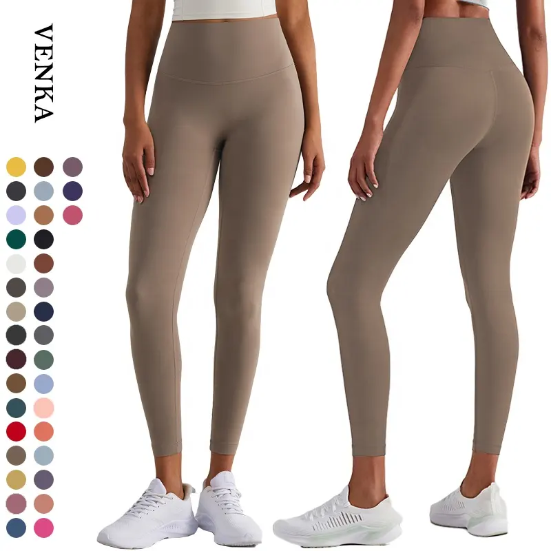 Wholesale High Quality Custom Logo Fitness Gym Tights No Front Line Seamless Soft High Waist Yoga Pants Leggings Women