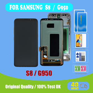 หน้าจอ LCD SUPER AMOLED 100% ของแท้ S8,พร้อมกรอบสำหรับ SAMSUNG Galaxy S8 G950 G950F หน้าจอ S8 Plus G955 G955F