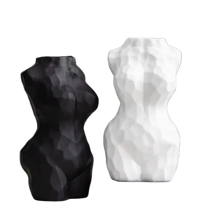 シンプルな幾何学セラミック花瓶家の装飾ブラックホワイトDekorVaza Unieke Vazen新着北欧アートボディオーナメント花瓶