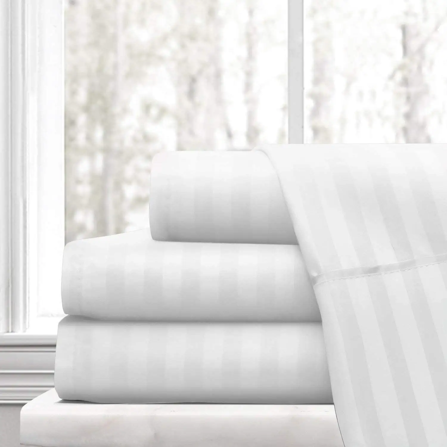 Sábana de lino de Hotel a rayas de polialgodón, tela de satén orgánico de 2,5 cm de ancho y 100% de algodón, Color blanco, venta al por mayor