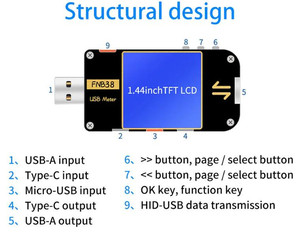 FNB38 misuratore di corrente e tensione USB Tester QC4 + pd3. 0 2.0 PPS Test di capacità del protocollo di ricarica rapida - Product Image 5