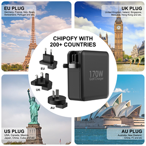 Adaptador de corriente GaN 170W UE EE. UU. Reino Unido Enchufe 6 puertos QC 3,0 Tipo-C PD Teléfono móvil Cargador de pared de viaje Adaptador de salida múltiple USB - Product Image 4