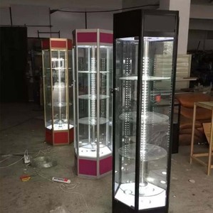 2024 New arrivals kim loại hình lục giác thủy tinh đồ trang sức hiển thị trường hợp tủ ánh sáng xoay cửa hàng đứng <span class=keywords><strong>Showcase</strong></span> thiết kế trang trí/ - Product Image 6