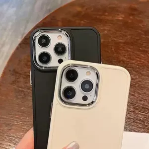 Eletcplated Lens sıvı silikon iPhone için kılıf 14 16 15 11 12 13 Pro Max X XR XS Max 7 8 6 artı düz renk yumuşak kapak - Product Image 4