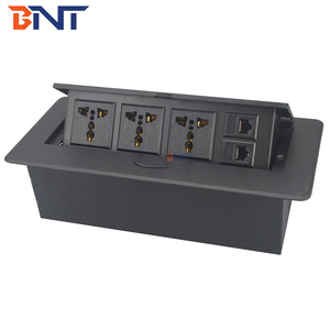 Toma de corriente emergente de mesa de escritorio de oficina de aleación de zinc/hierro multifuncional con 2 enchufes RJ45