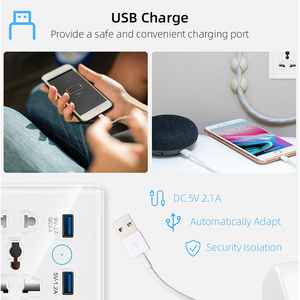Enchufe inteligente USB con interruptor 5 pines multifunción 2USB ABS Material 10A corriente nominal Control de voz WIFI enchufe de Alimentación inteligente