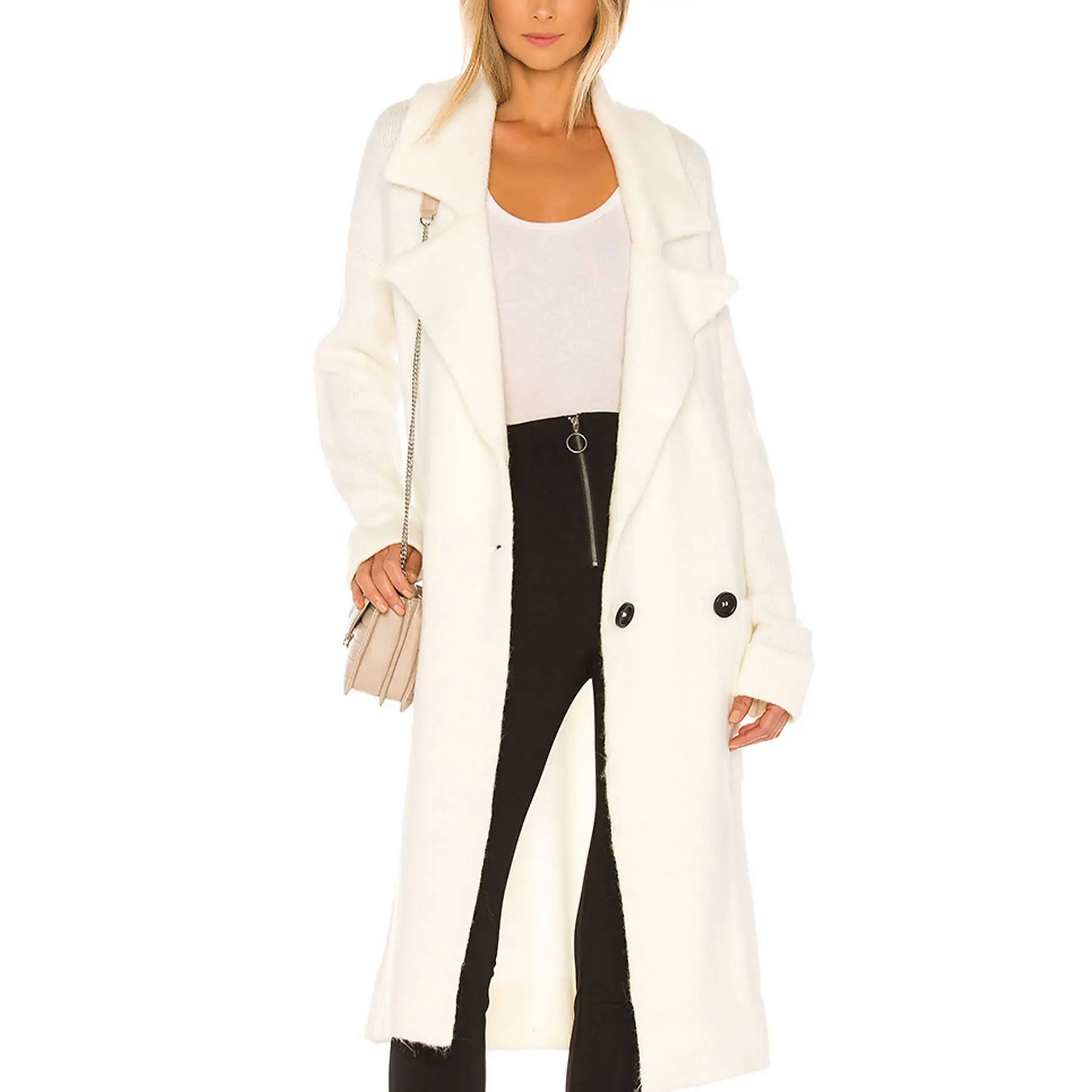 Alta calidad personalizado casual temperamento moda estilo adelgazante diseño suelto abrigo de longitud media