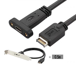 USB 3.1 <strong>Type</strong> E PCI-E Front Panel <strong>Header</strong> to <strong>Type</strong> <strong>C</strong> Female Gen 2 Extension Cable with Profile Bracket Panel Mount Screw 50cm