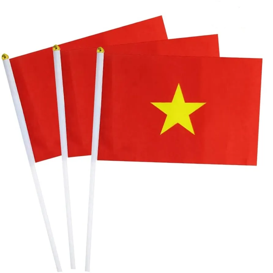 Drapeau vietnamien 14x21CM en Polyester, drapeau de Table avec poteau, pays volants, baton à la main, livraison gratuite, offre spéciale