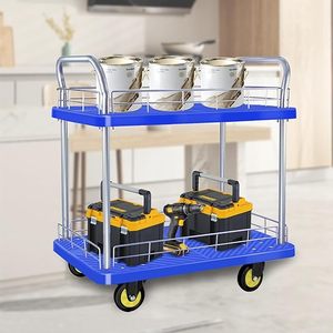 Fren 2 raf ile Platform el arabası ağır 880LBS plastik yardımcı malzeme arabası 35.43 "x 23.62" Platform sepeti Dolly depo hareketli - Product Image 3