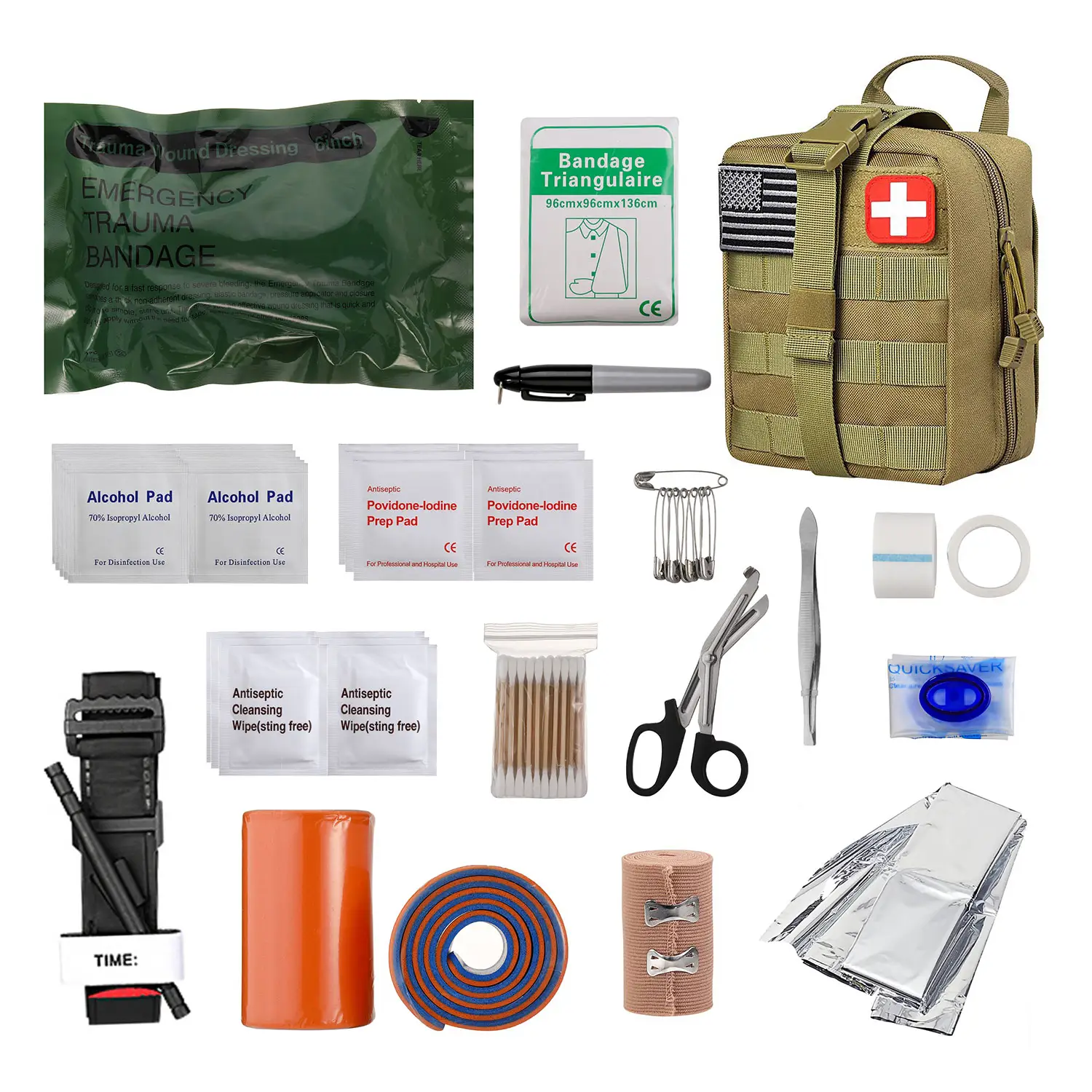 Venta de fábrica, bolsa táctica de emergencia para viajes, equipo de primeros auxilios de supervivencia para traumatismos para acampar con suministros médicos