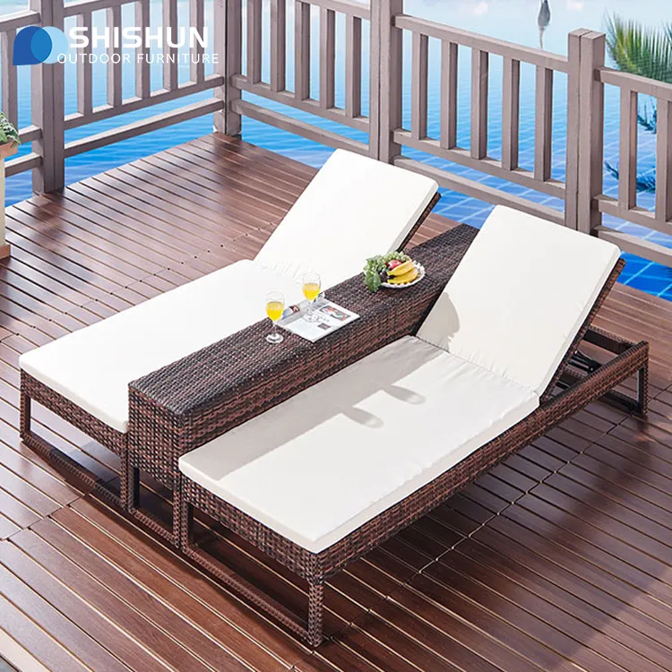 Chaise longue pour patio extérieur jardin piscine bain de soleil plage chaise longue avec longue table à thé