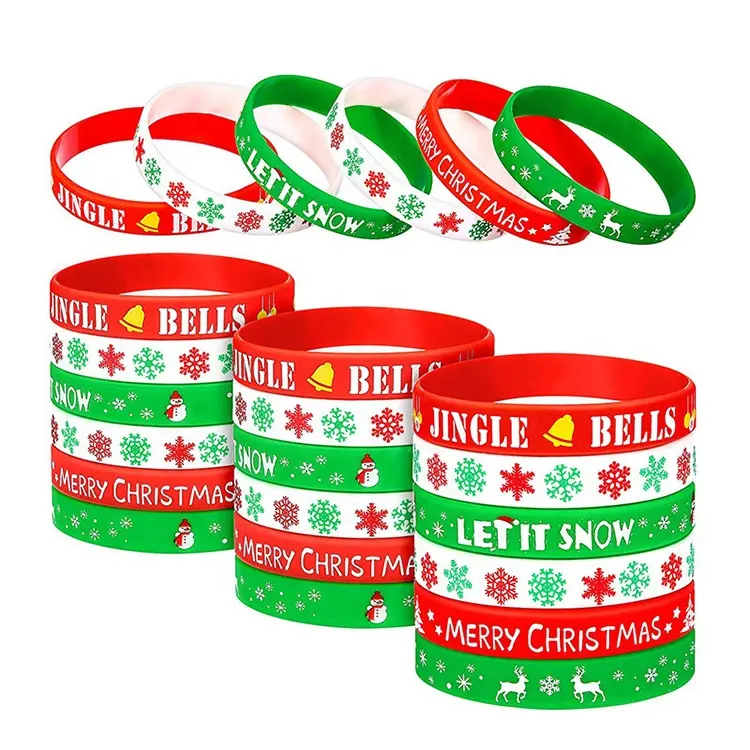 2,63 Zoll Weihnachten Silikon Armbänder Weihnachten Gummiband Armbänder Zubehör Geschenk für Kinder Urlaub Dekoration Armband Party