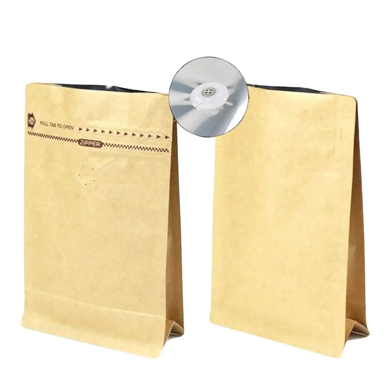 Carta Kraft Foglio di 1Lb Zip Imballaggio Lato Tassello Personalizzato Stampato in Un Modo Sacchetto di Caffè Con Valvola