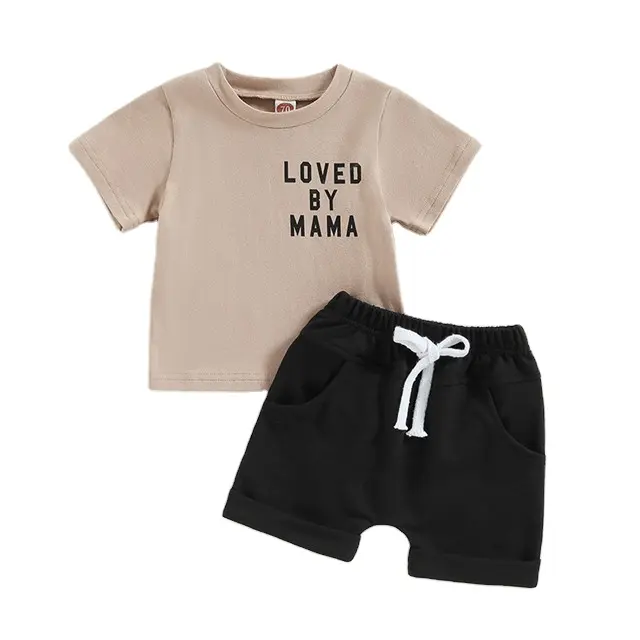 1 pz Private Label RTS estate neonato bambino abbigliamento cotone amato da MAMA Top pantaloncini tasca neonati vestiti Set