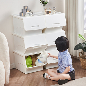 特大スタッカブルフロントオープンPPプラスチック収納ボックス子供用おもちゃ収納オーガナイザー衣類スナック収納コンテナ - Product Image 1