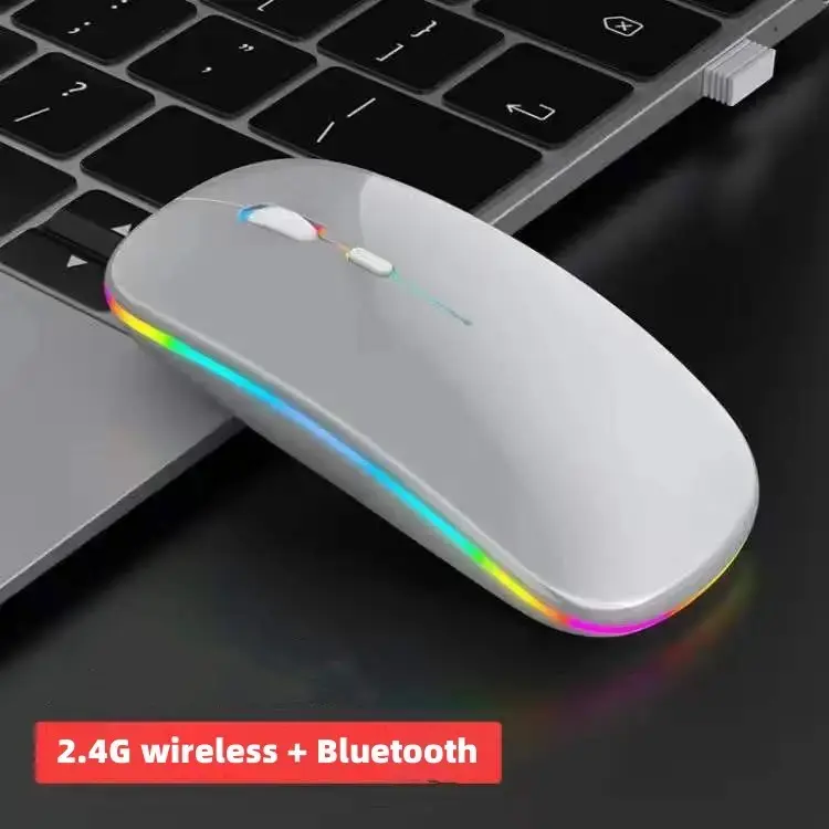 Il più venduto popolare LED ricaricabile 2.4G + BT Dual mode Mouse Wireless incandescente LOGO personalizzato marca