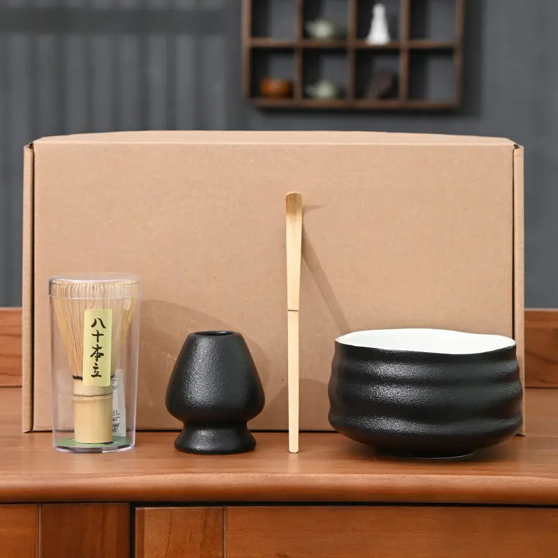 Set regalo Matcha tradizionale in stile giapponese 4 pz/set cucchiaio per frusta in ceramica Matcha ciotola per uova Set da tè giapponese nuovo