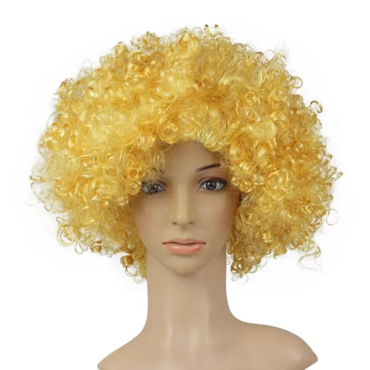 Best Selling Clown Custom Cheering Wigs Mannequin Head Display Afro Party Yellow Wig