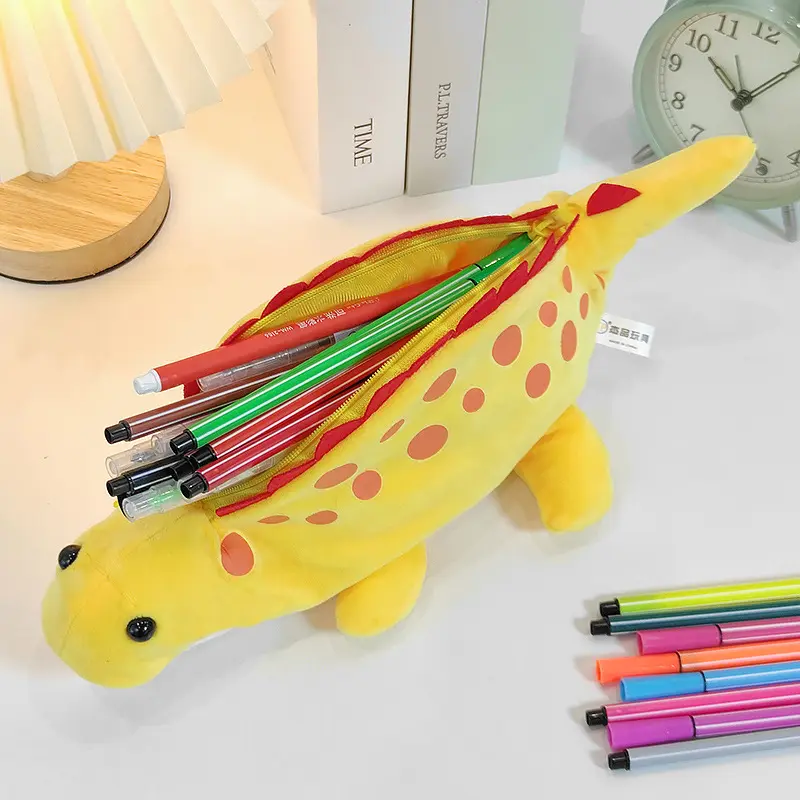 Bestseller gefüllte Tierspielzeuge Kawaii Tierschreiber-Tasche gefüllt mit individuellem Dinosaurier flauschiger Stiftkarton bunte Kinderbuchstafel