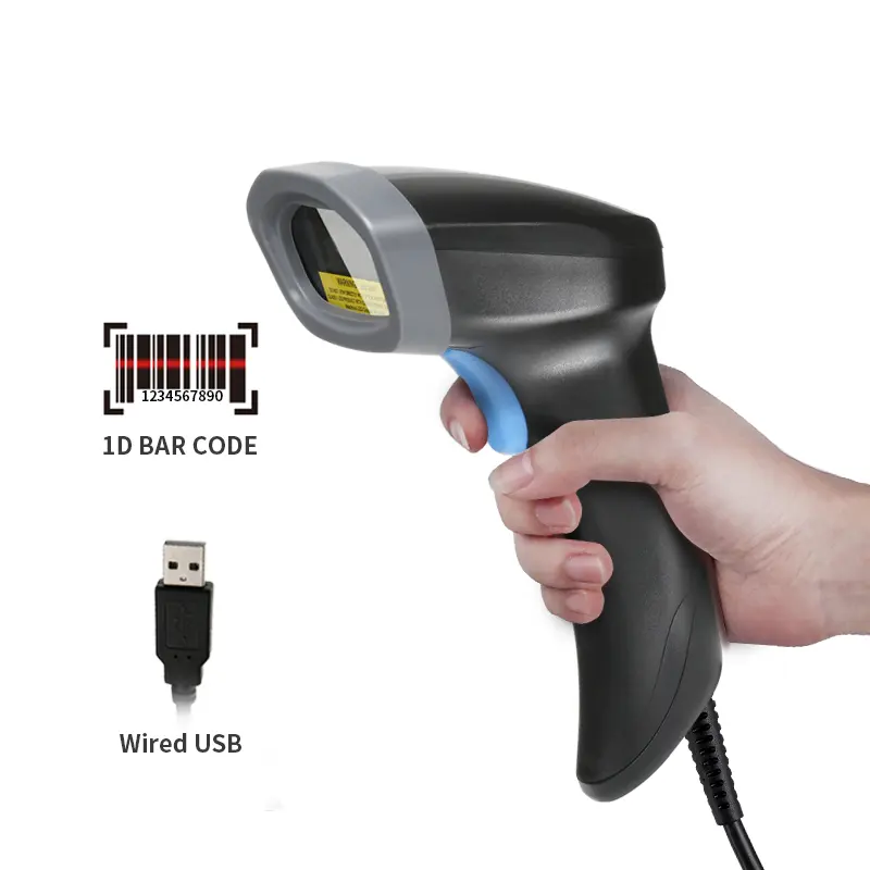 Buen precio Escáner de código de barras con cable Láser USB Lector de código de barras 1D Escáner de código de barras de mano