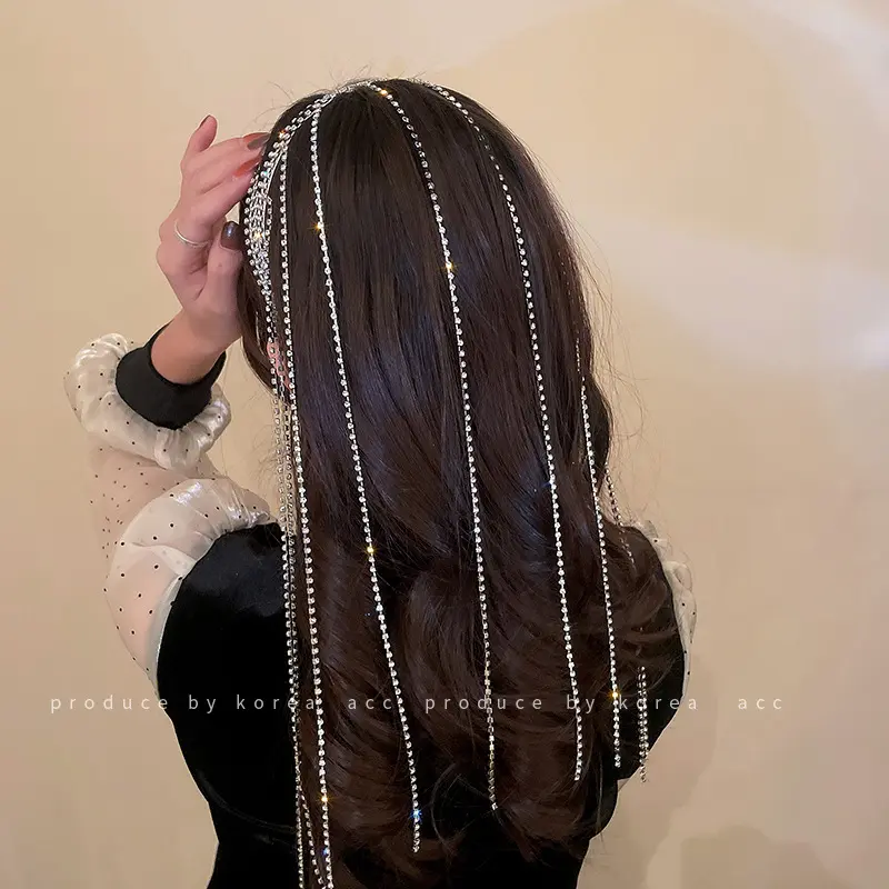 fashion quality crystal wedding headband large tassel chain hair chain
