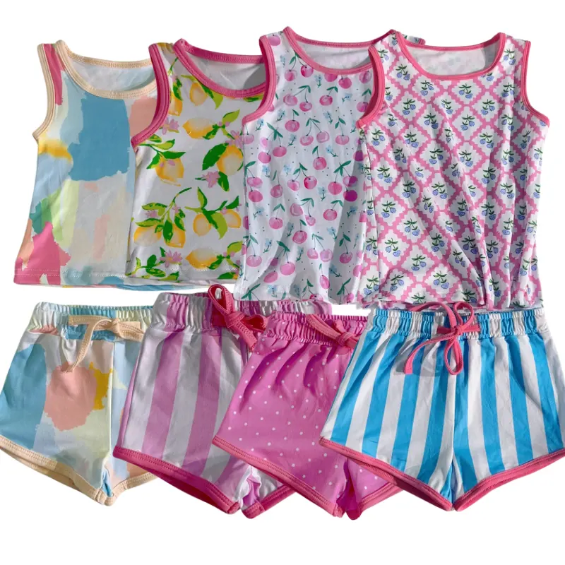 2024 Summer Casual Style Boutique Fashion Girls 2-Piece Clothing Set Custom Print Sleeveless Vest & Shorts