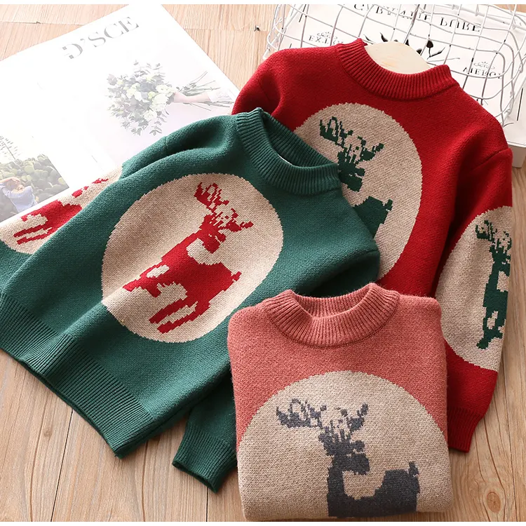 Sweater Kartun Musim Gugur Musim Dingin Anak-anak Desain Baru 2021 Sweter Natal Rajut Kustom Anak Leher Bulat untuk Anak Kecil Perempuan