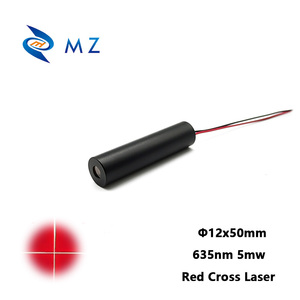 APCドライブタイプCW回路モデル + ブラケット電源D12x 50mm 635nm 5mw赤十字レーザーモジュール