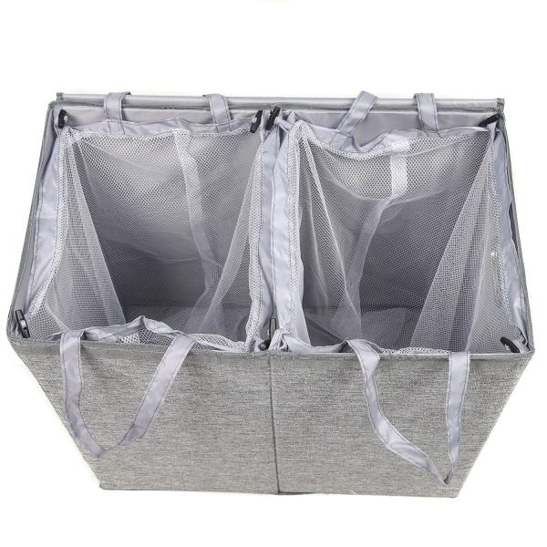 3 Compartments Laundry Bag Foldable Storage Basket With Lid