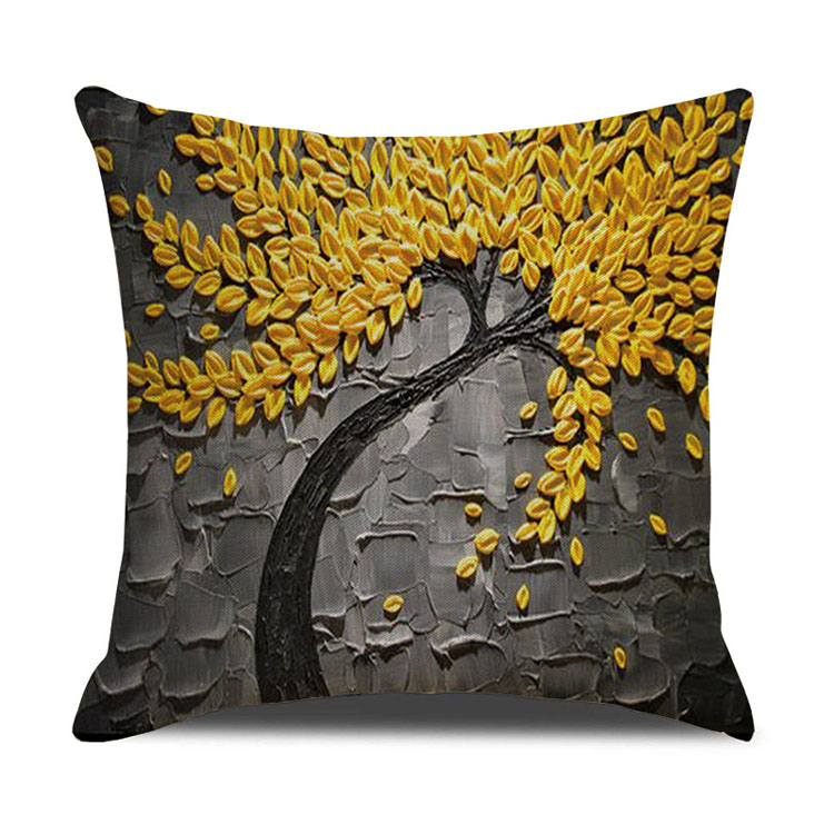 ins Nordic style oil painting tree print linen square pillow cover sofa bed cushion cover