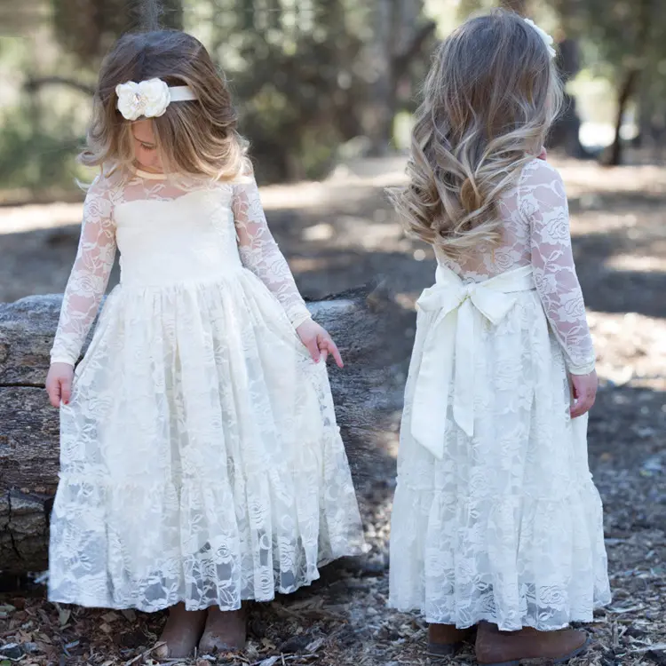 Özel düğün giyim ve aksesuarları bebek çiçek kız elbise düğün çocuklar gelin beyaz çocuk kıyafeti resmi parti Frocks 2023
