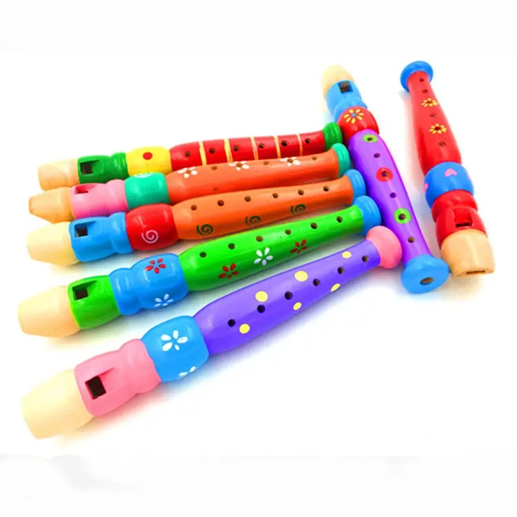 1pc flauto di cartone animato in legno di colore casuale educazione precoce sviluppo tipo flauto registratore a 6 fori per strumenti musicali per bambini invia