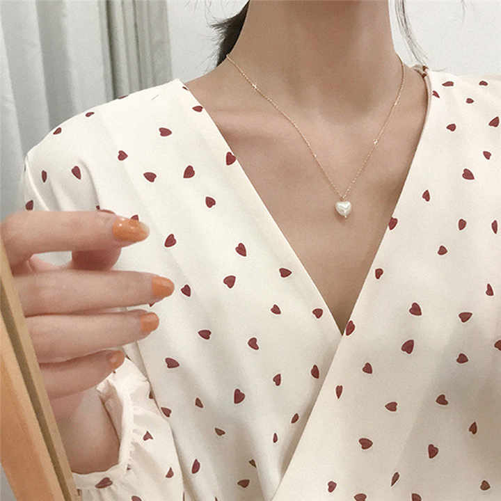 Collana di Design semplice amore cuore nuova moda coreana imitazione perla ciondolo collo gioielli regalo per amico gioielli all'ingrosso