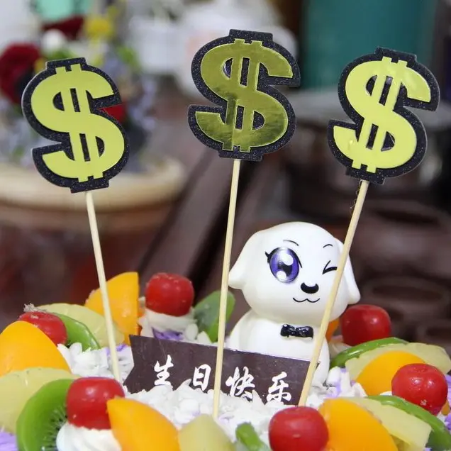 3PCS/Set Fashion Dollar Currency Cake Decorating Set Topper Banner Cupcake Insert Card Decoration