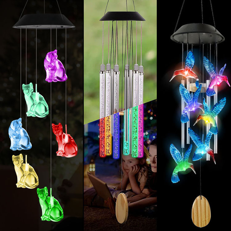 Nouveau chat coloré de lampe de carillon de vent