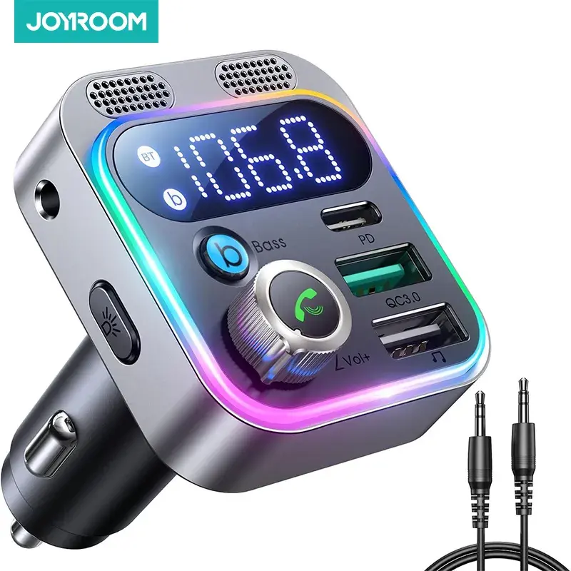 Transmisor FM 2023 Bluetooth 5,3 para coche, [sonido de graves profundos con micrófonos duales más fuertes], adaptador Bluetooth de cargador de coche PD y QC3.0 de 48W