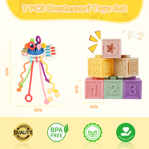 2 in 1 bebek oyuncak seti Incl yumuşak yapı taşları duyusal yumuşak istifleme diş çıkartma oyuncakları ahtapot çekme dize yürümeye başlayan oyuncaklar - Product Image 6